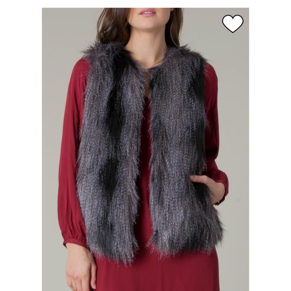 Black and gray faux fur vest